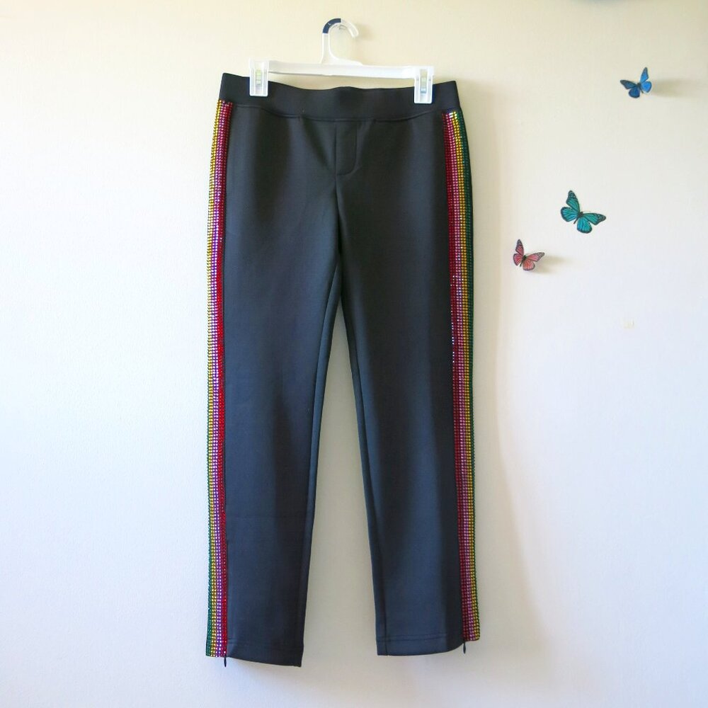 PAM & GELA Sport Style Lateral Rainbow Rhinestones Cropped Track Pants Size S